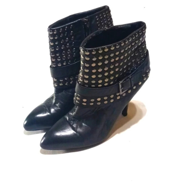 Vintage 90's Enzo Angiolini Black Studded Leather Heeled Booties Ankle Boots … - Picture 9 of 9